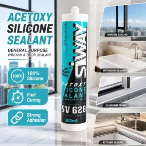 100% Acetoxy Silicone Sealant Clear Waterproof for Windows and Doors