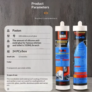 108 Neutral Waterproof Anti-Mildew Silicone Sealant for Kitchens and Bathrooms, Transparent and Porcelain White