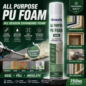 750ml PU Expanding Foam Polyurethane Spray Foam Sealant for Construction Gap Filling and Insulation