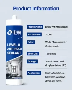 Anti-Mold Silicone Caulk Mildew-Resistant Waterproof Bathroom Kitchen Sealant