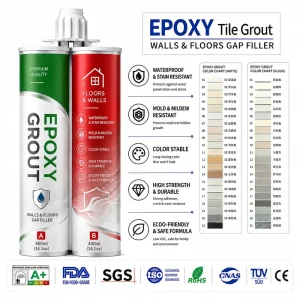 Crystal Finish Waterproof Epoxy Tile Grout Sealant for Ceramic, Porcelain, and Stone Tiles