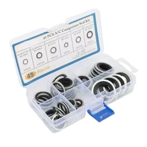 Hengtu A C Compressor Repair Tungsten Steel Seal Washer Set 45pcs Multi size Leak proof Seals Indoor Use Foldable Design 112g