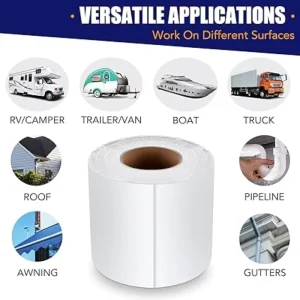 UV Resistant Single Sided Pressure Sensitive RV Roof Sealant Tape 4 Inch X 50 Feet Waterproof White for RV Repair & Boat Sealing
