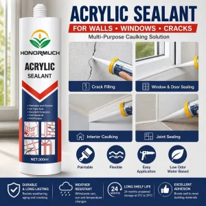 Water-Based Acrylic Sealant, Low-Odor Paintable Flexible Caulk for Interior Construction Sealing