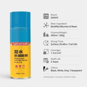 Waterproof Bitumen Coating Spray Leak Sealant for Concrete Walls and Steel Roofs 300g