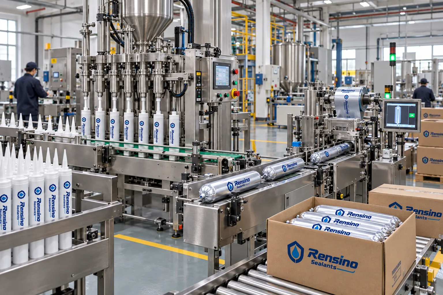 Automatic cartridge and foil sausage sealant filling and packaging line